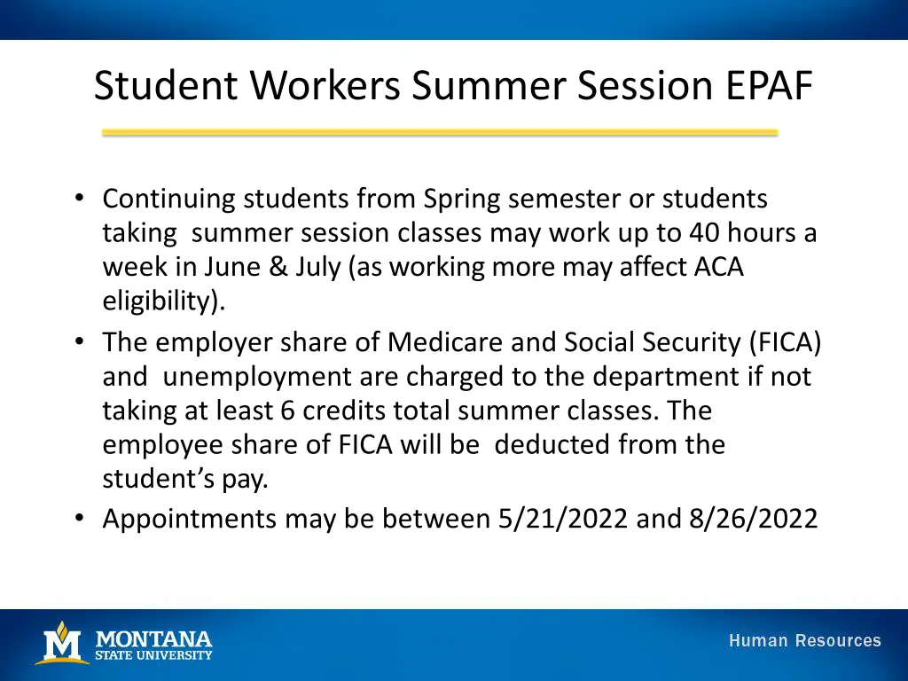 student workers summer session epaf