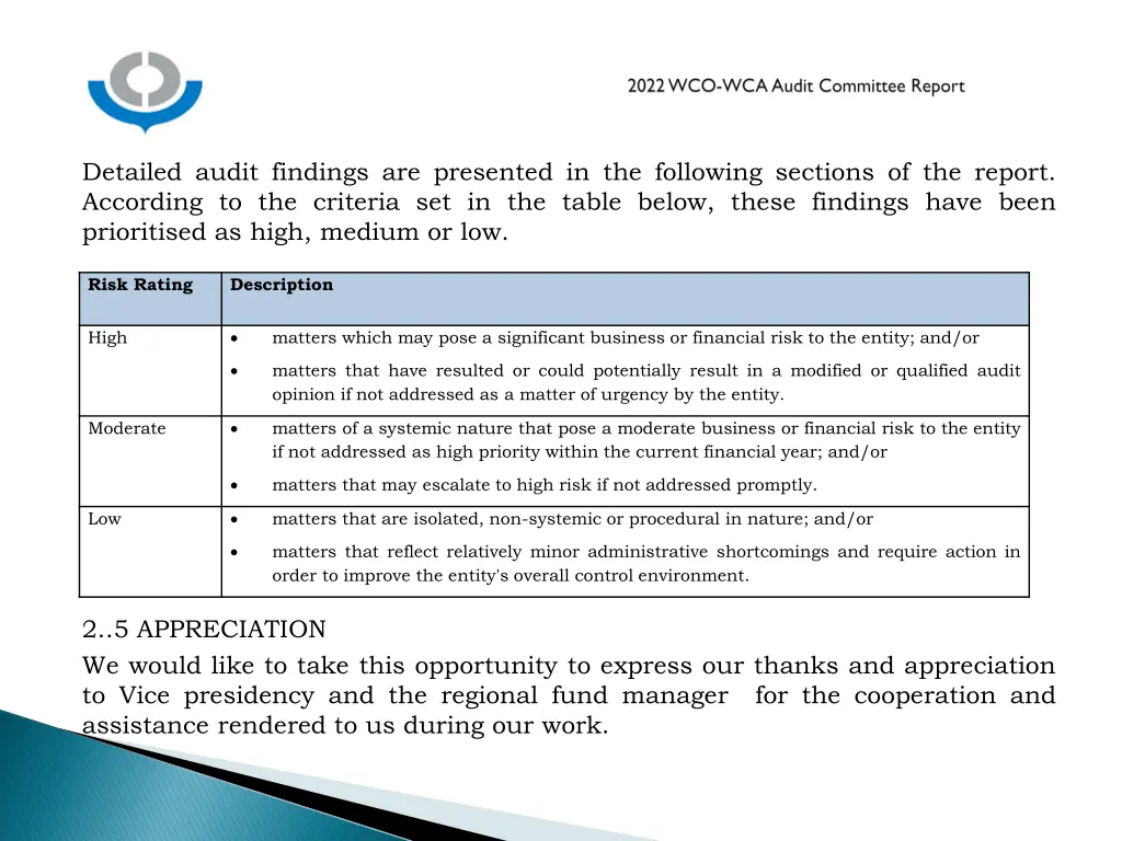 detailed audit findings are presented