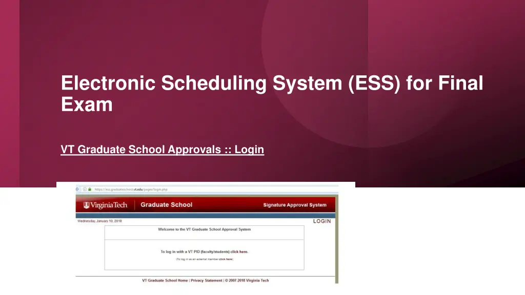 electronic scheduling system ess for final exam