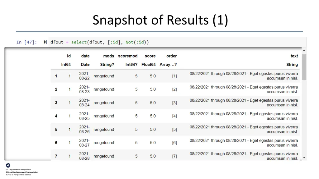 snapshot of results 1