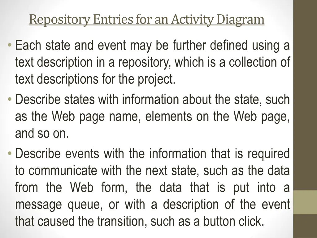 repository entries for an activity diagram