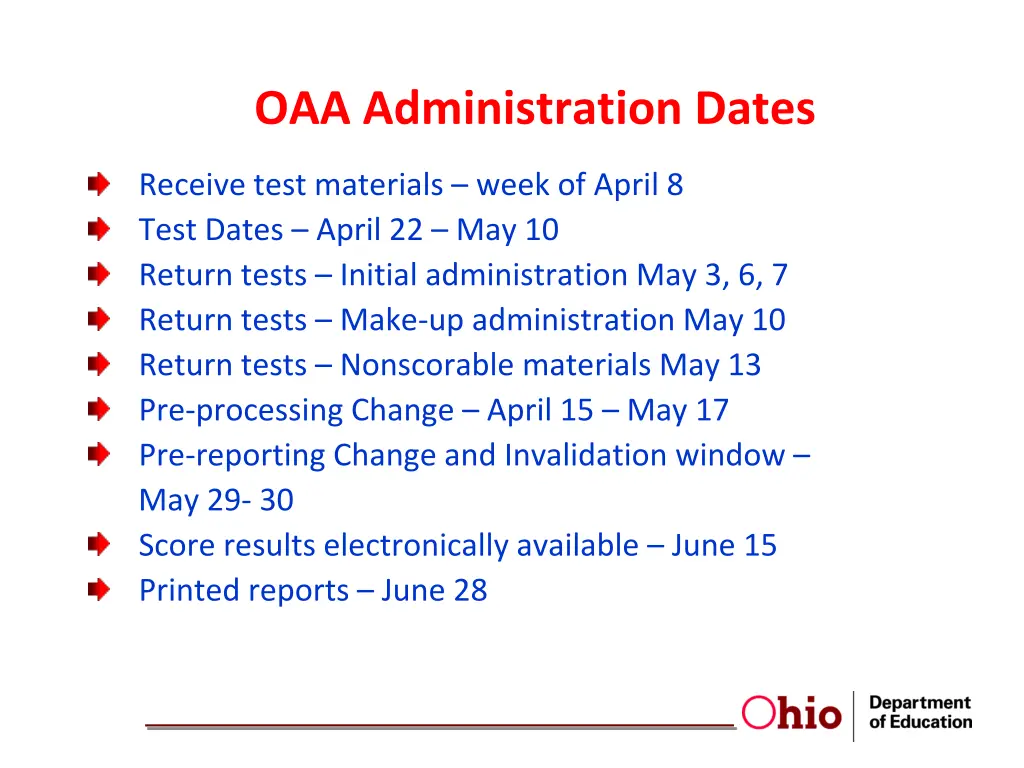 oaa administration dates 1