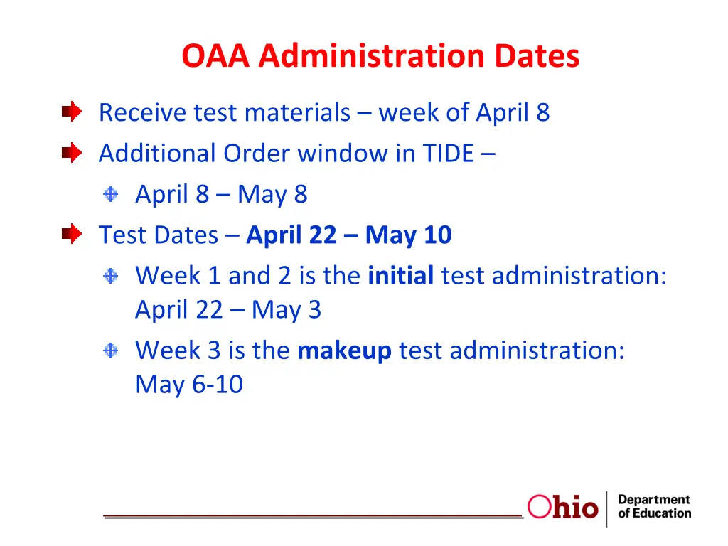 oaa administration dates 2