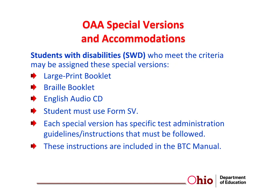 oaa special versions and accommodations 2