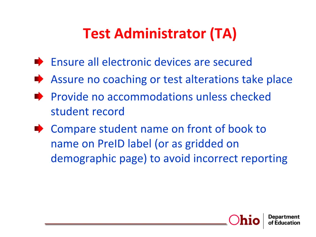 test administrator ta 1