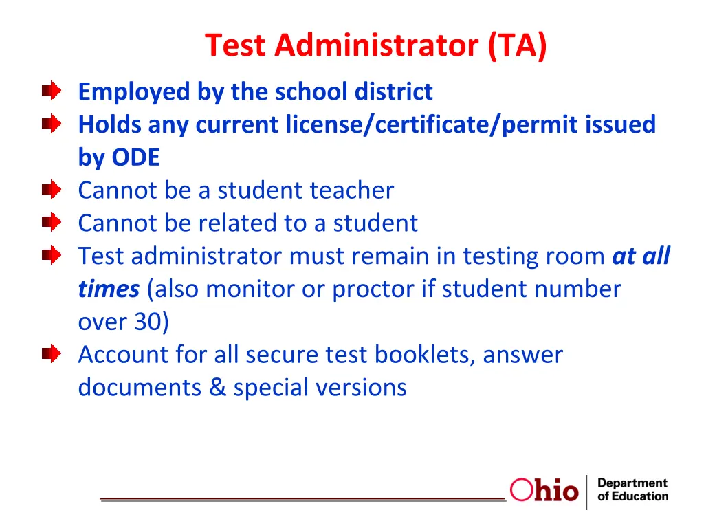 test administrator ta