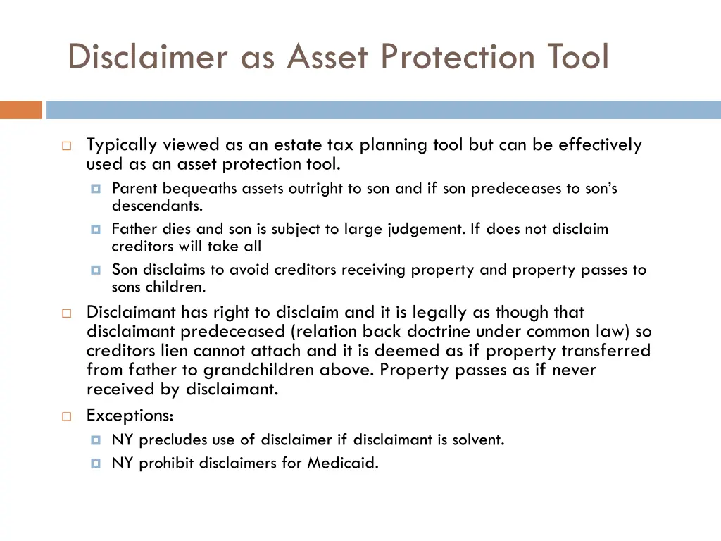 disclaimer as asset protection tool