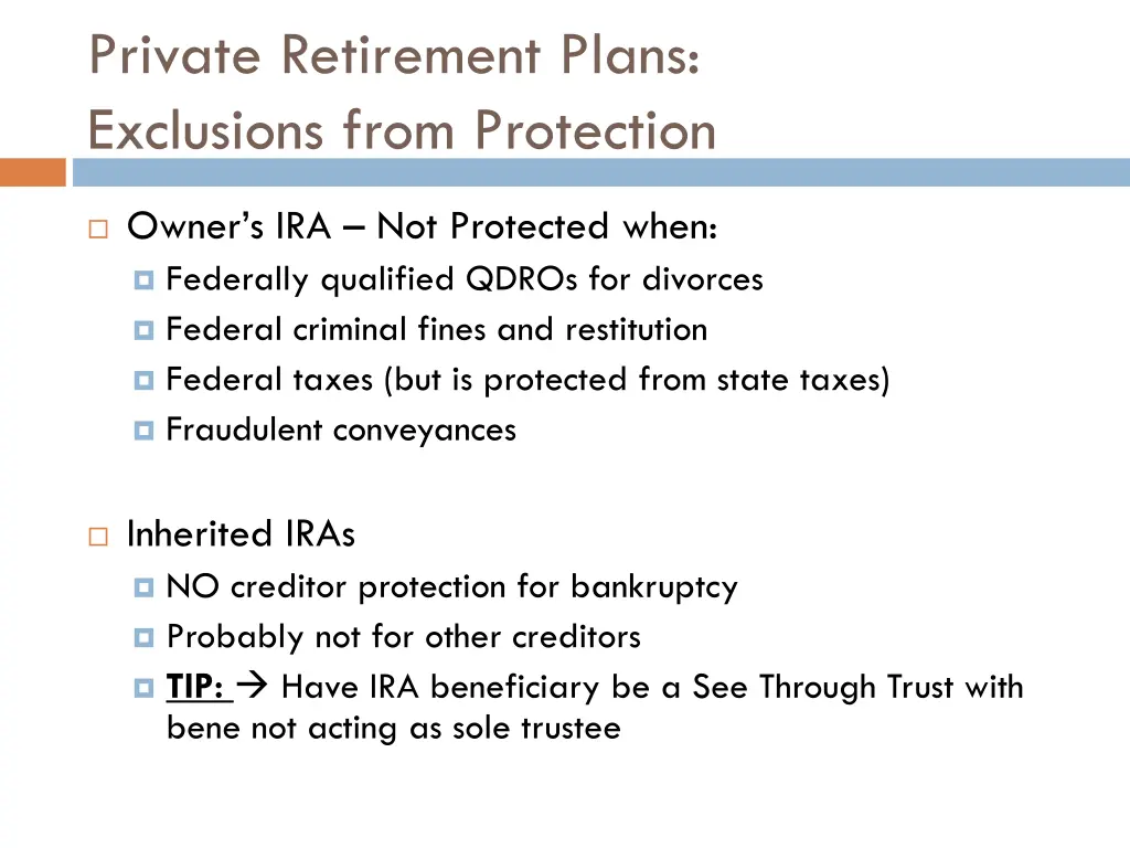 private retirement plans exclusions from