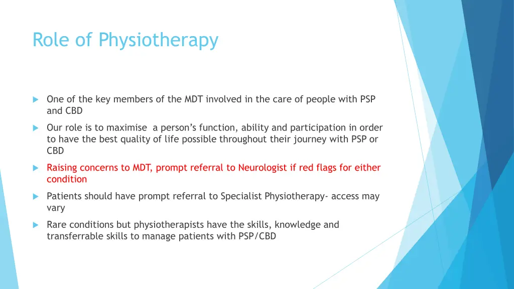 role of physiotherapy