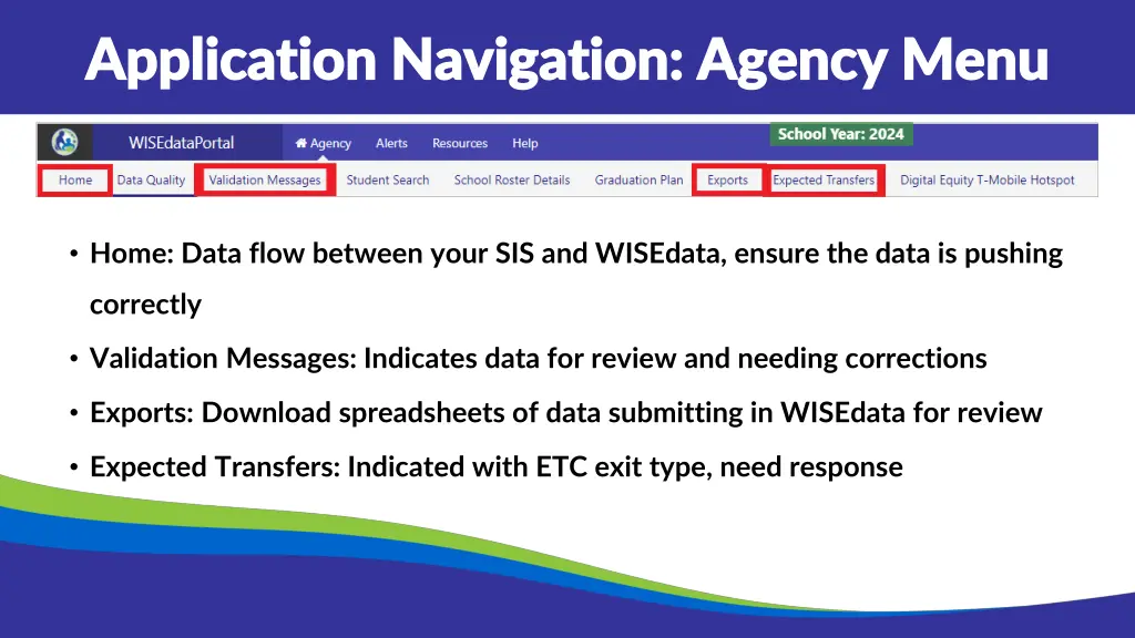 application navigation agency menu application