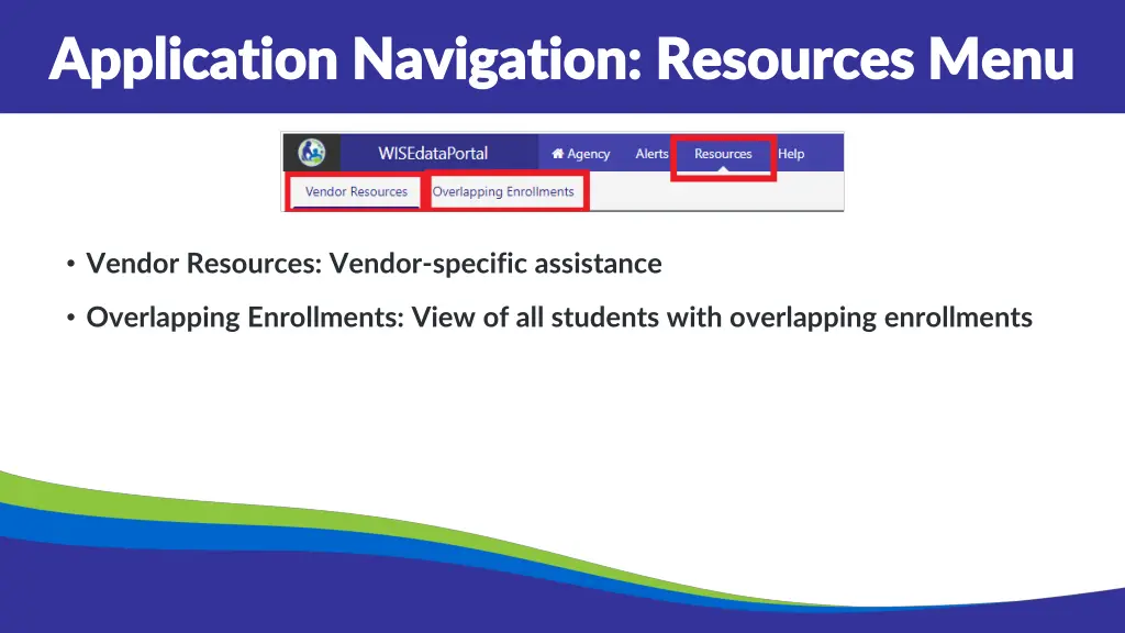 application navigation resources menu application