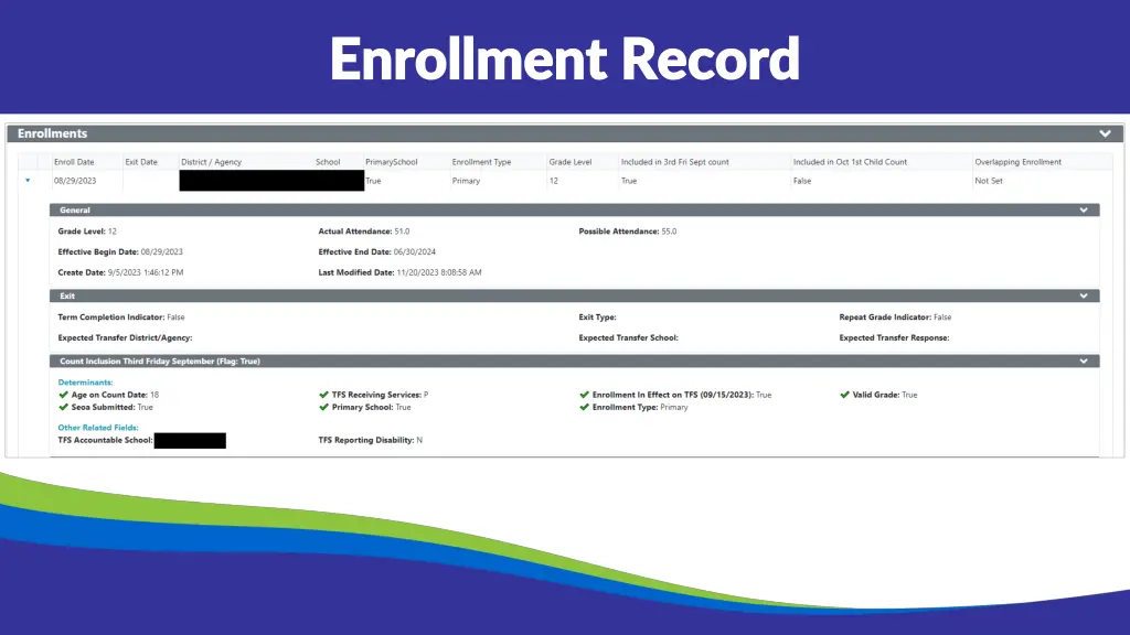 enrollment record enrollment record