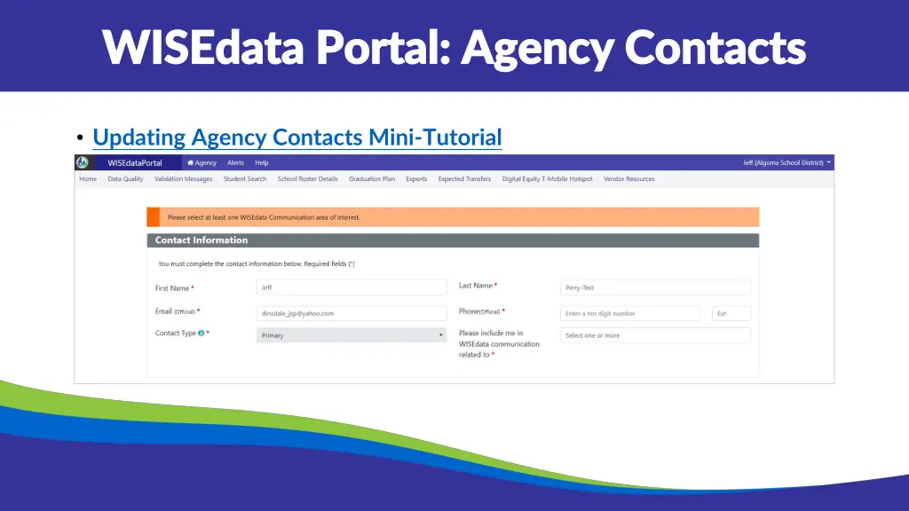 wisedata portal agency contacts wisedata portal