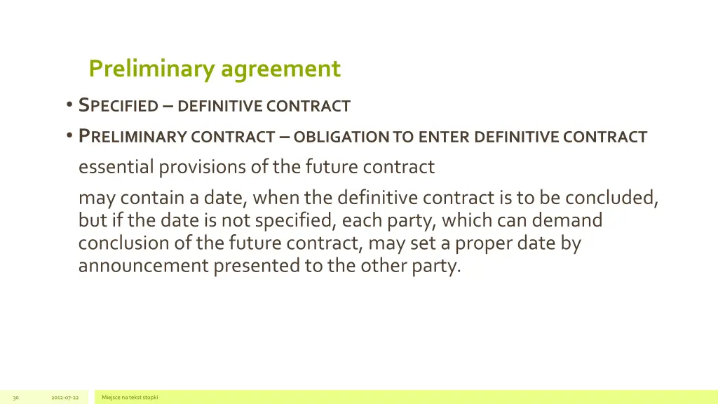 preliminary agreement s pecified definitive