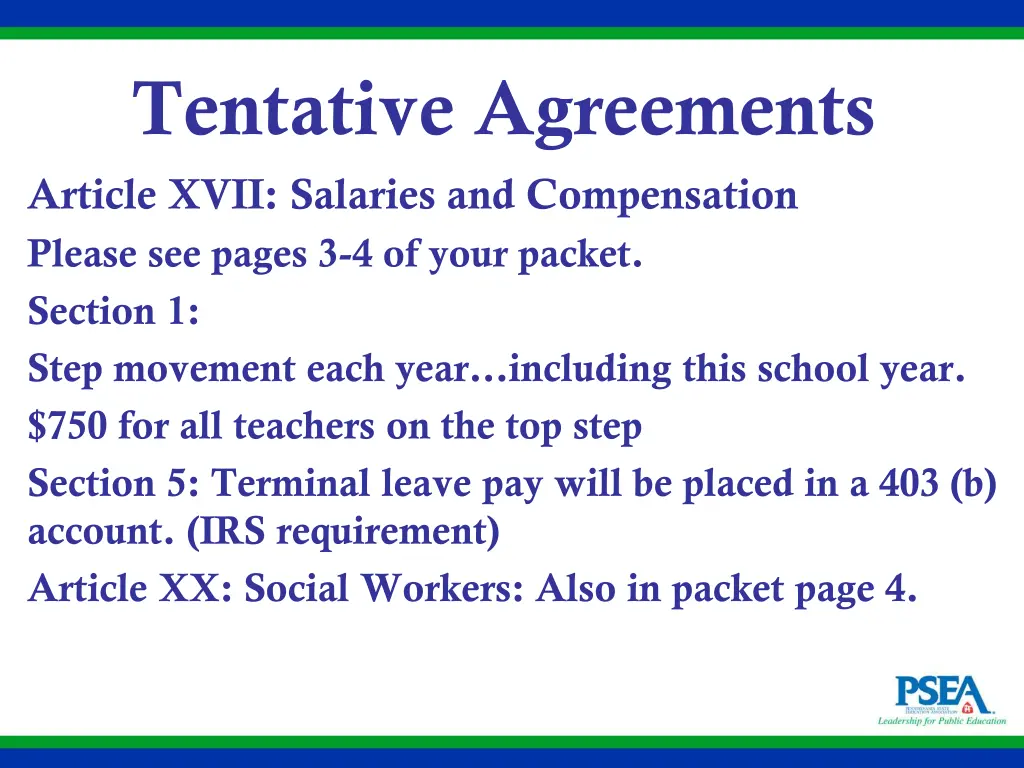 tentative agreements article xvii salaries