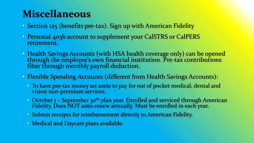 miscellaneous section 125 benefits pre tax sign