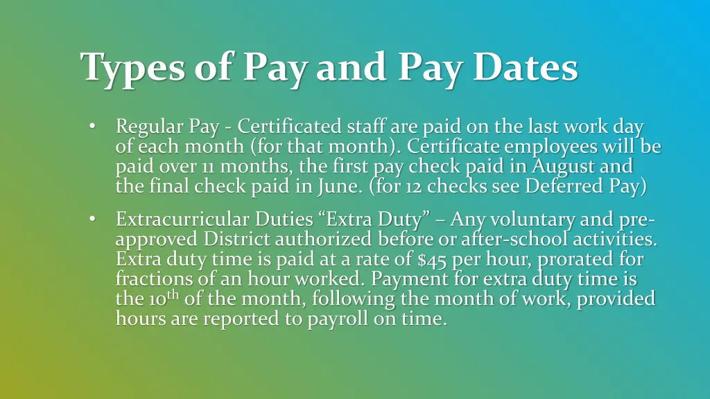 types of pay and pay dates