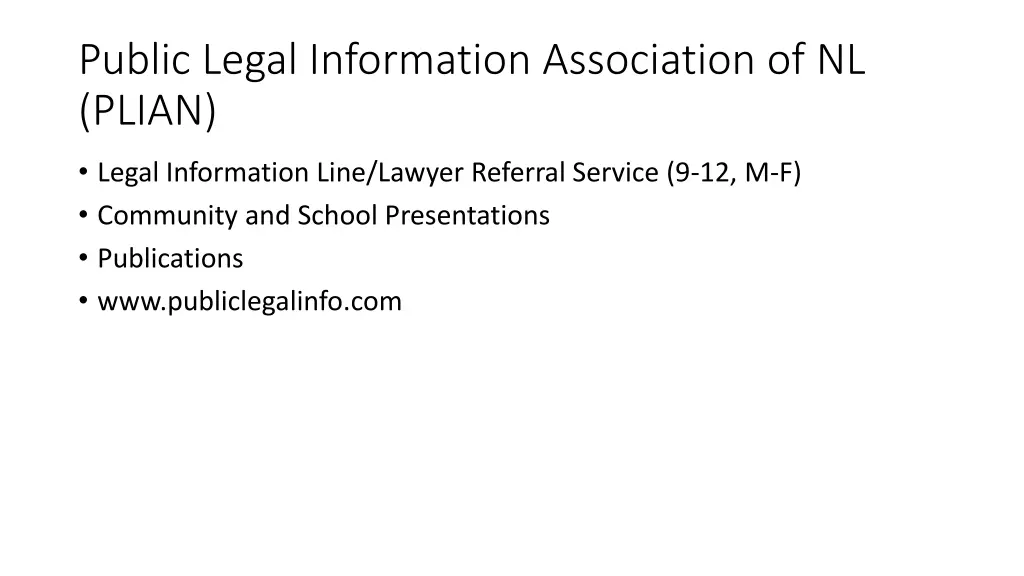 public legal information association of nl plian