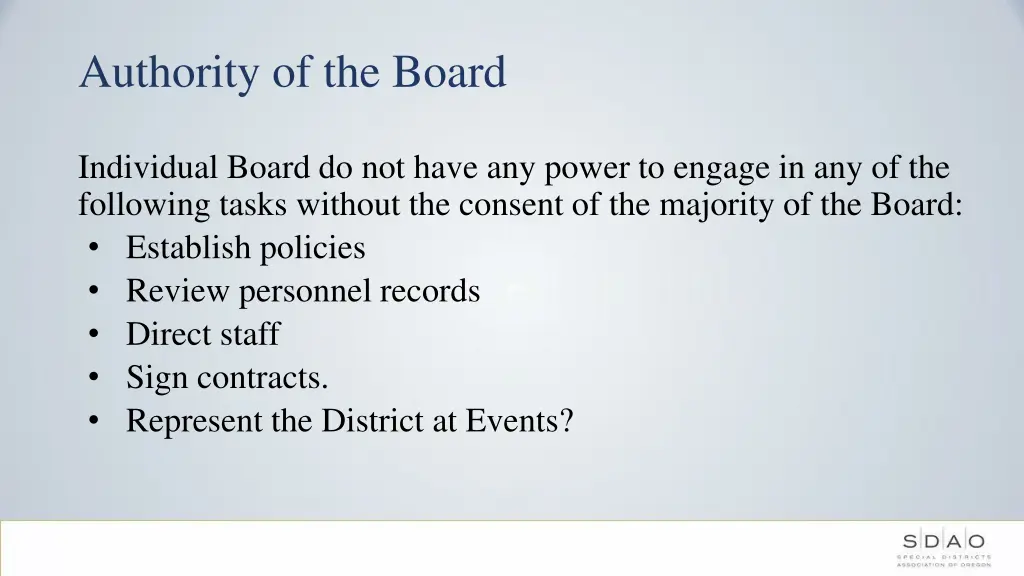 authority of the board