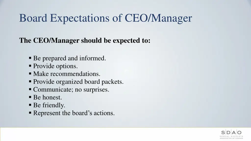 board expectations of ceo manager