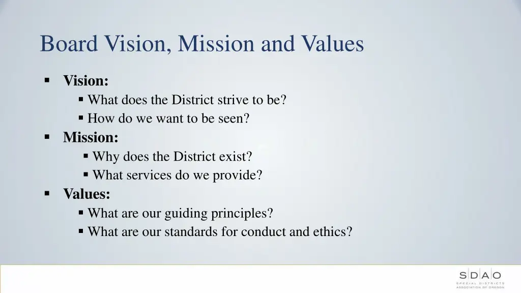 board vision mission and values