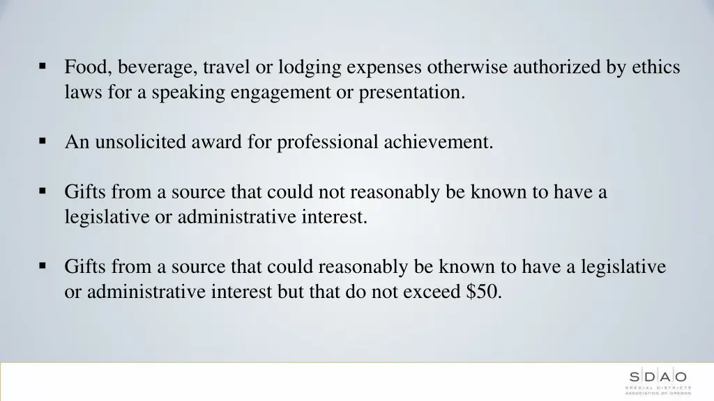 food beverage travel or lodging expenses