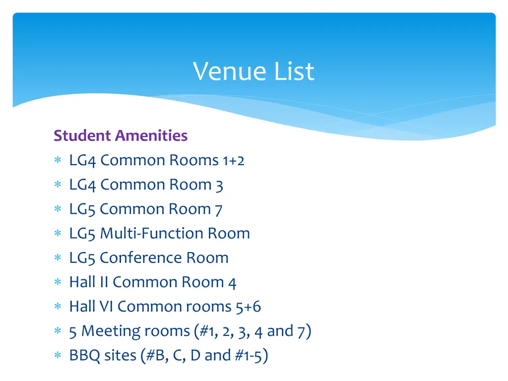 venue list