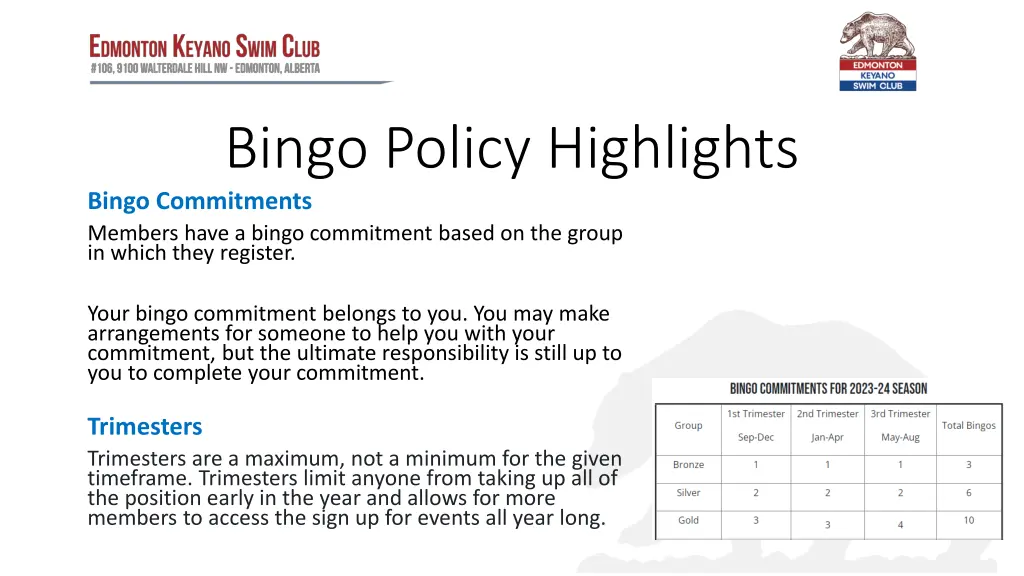 bingo policy highlights bingo commitments members