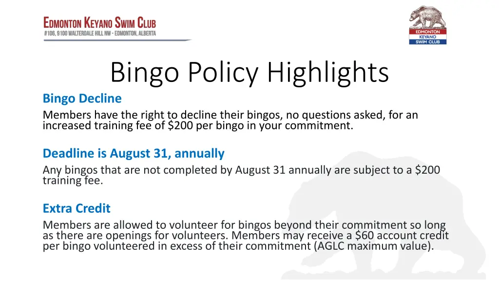 bingo policy highlights bingo decline members