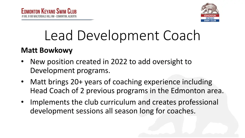 lead development coach matt bowkowy new position