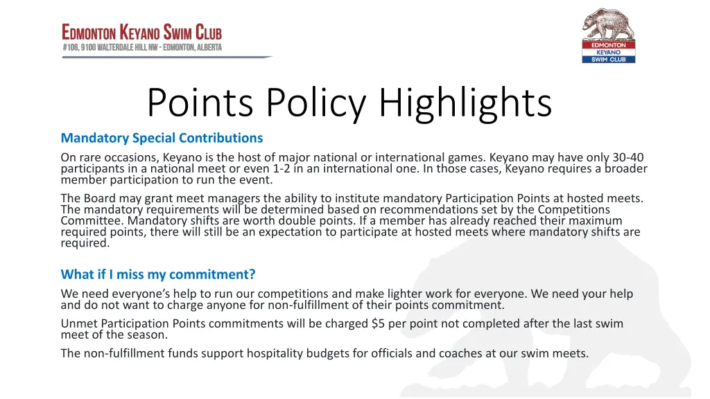 points policy highlights mandatory special