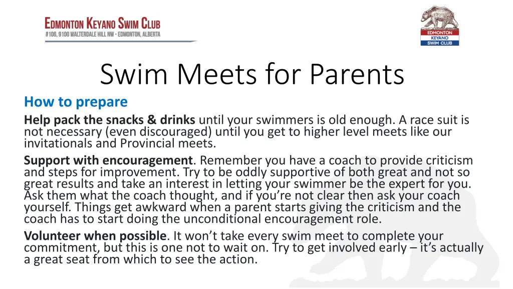 swim meets for parents how to prepare help pack