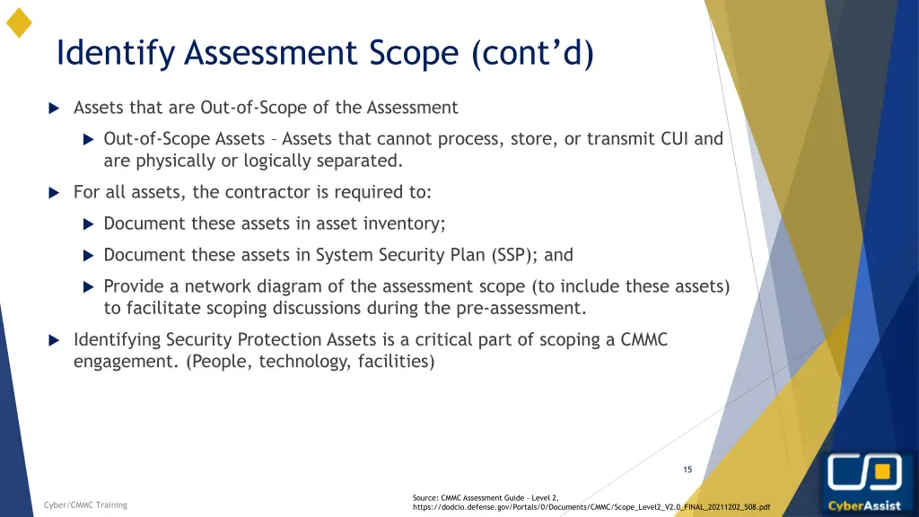 identify assessment scope cont d