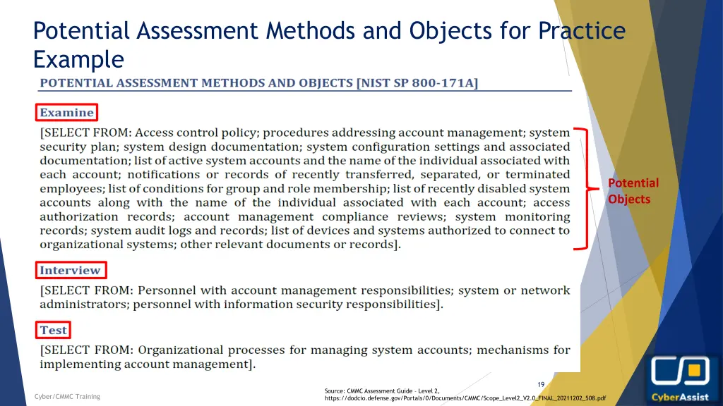 potential assessment methods and objects