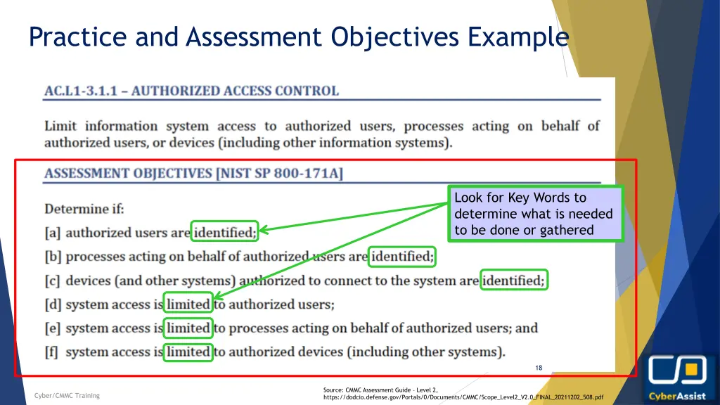 practice and assessment objectives example