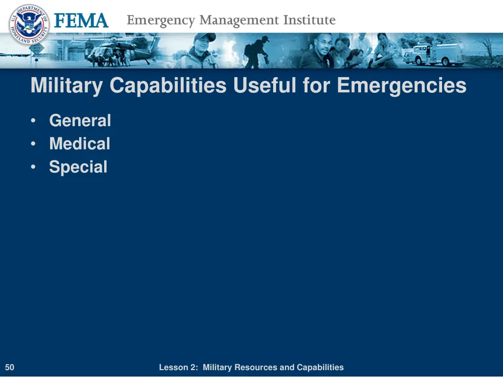 military capabilities useful for emergencies