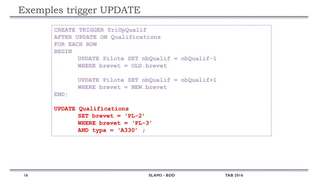 exemples trigger update