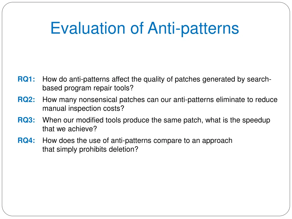 evaluation of anti patterns