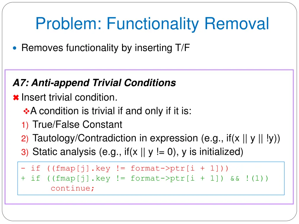 problem functionality removal