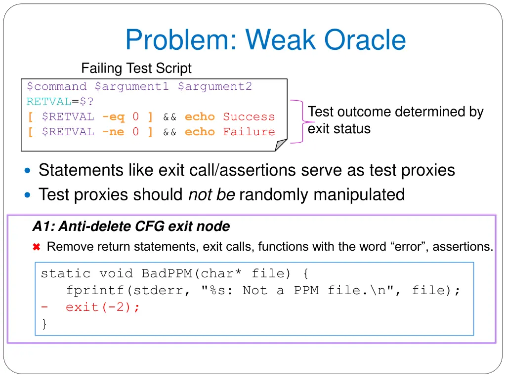 problem weak oracle failing test script