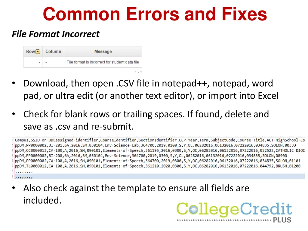 common errors and fixes file format incorrect