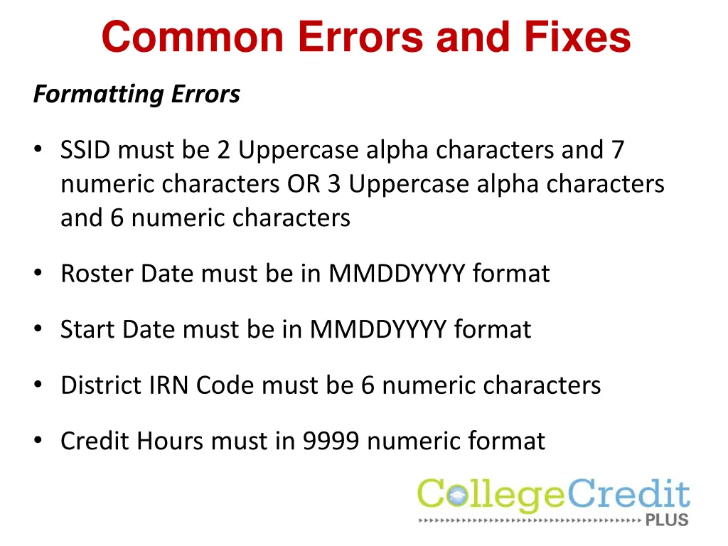 common errors and fixes