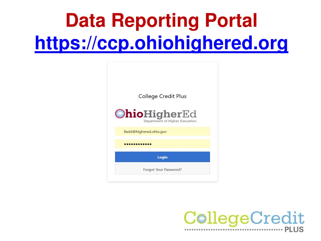 data reporting portal https ccp ohiohighered org