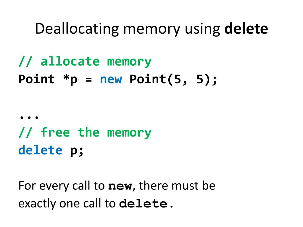 deallocating memory using delete