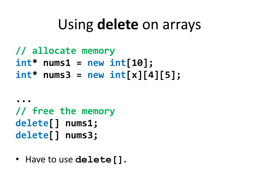 using delete on arrays