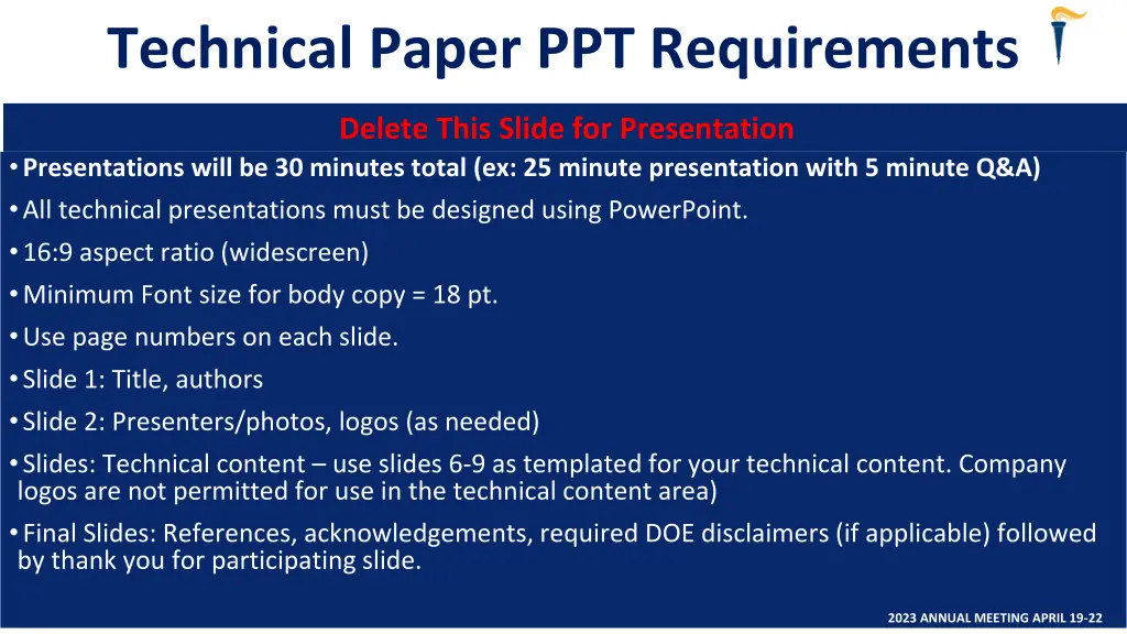 technical paper ppt requirements