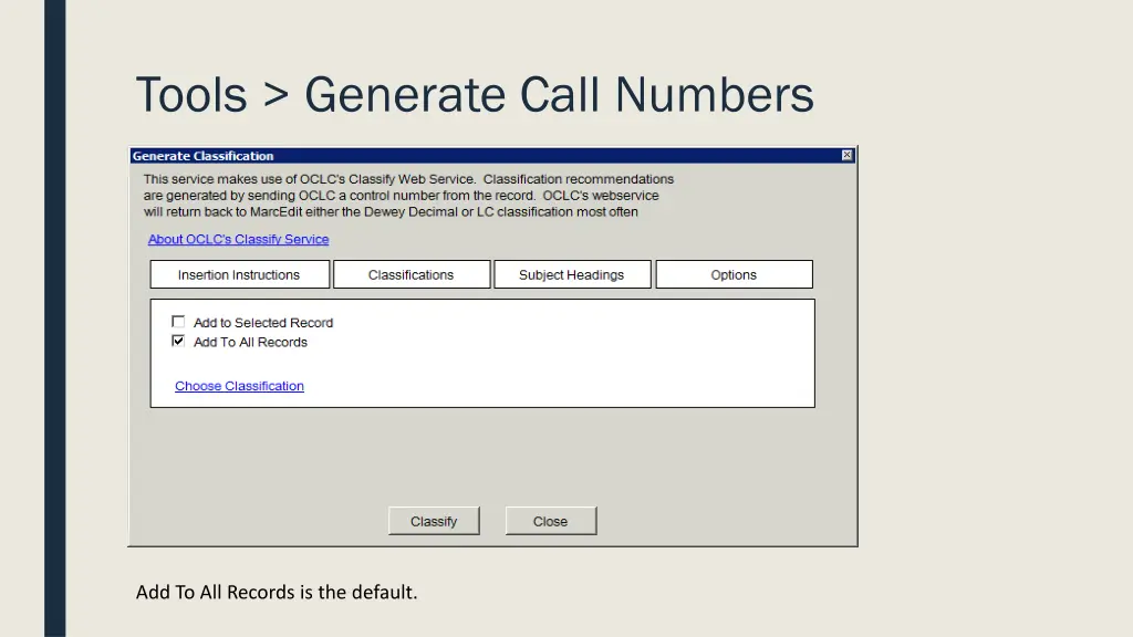 tools generate call numbers