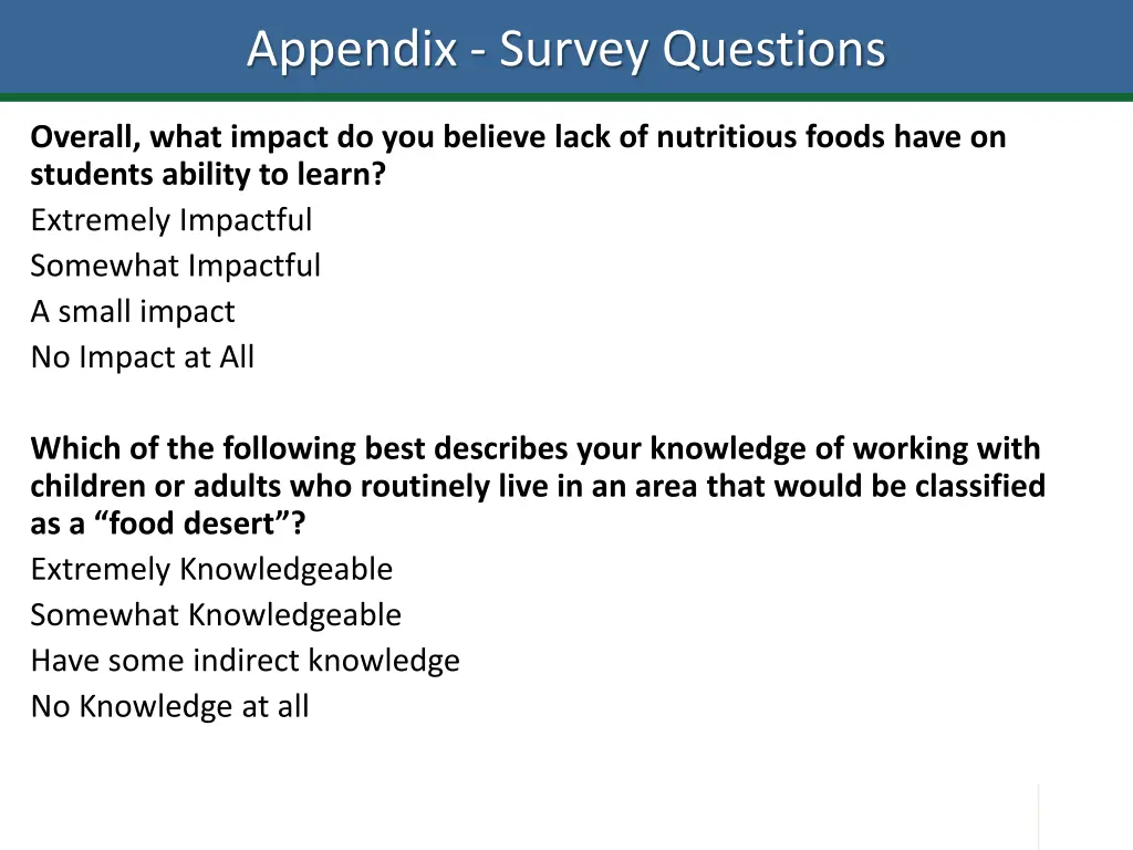 appendix survey questions