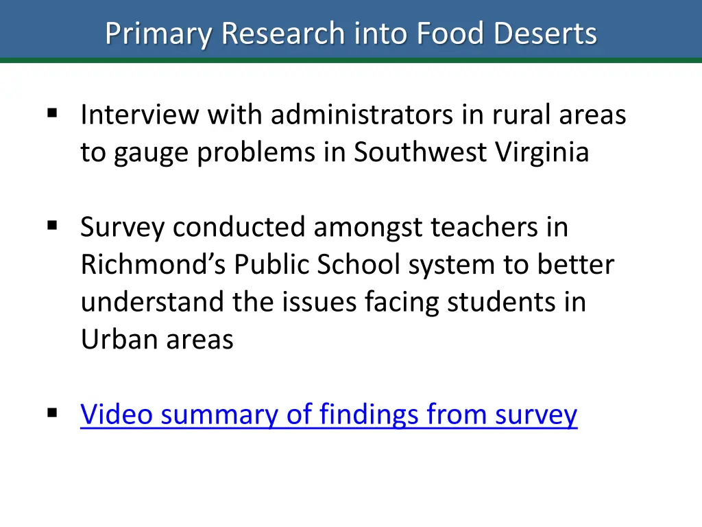 primary research into food deserts