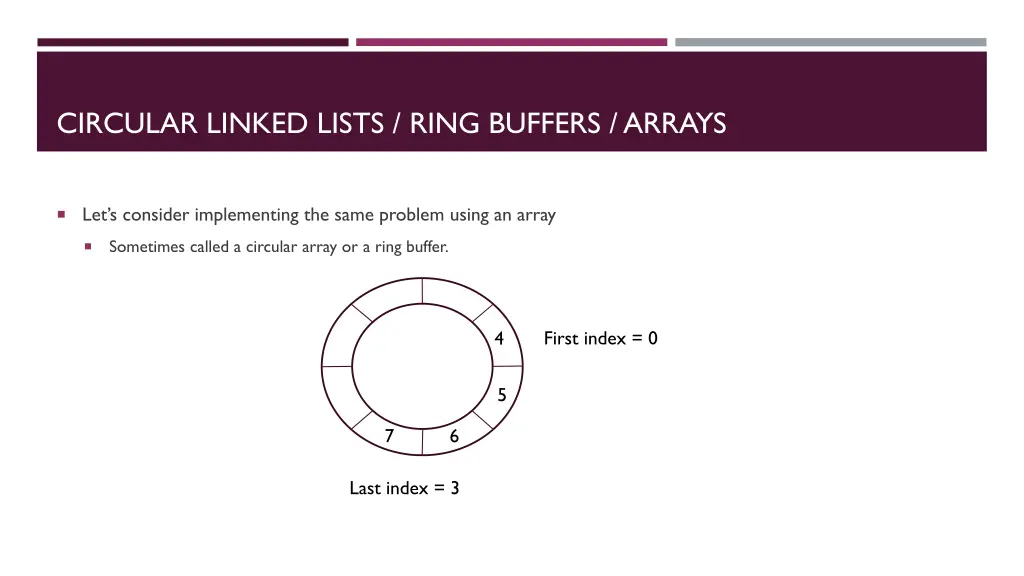 circular linked lists ring buffers arrays